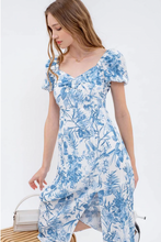 Load image into Gallery viewer, Botanical Print Split Thigh Midi Dress - Blue
