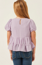 Load image into Gallery viewer, Textured Stripe Puff Sleeve Lilac - Youth
