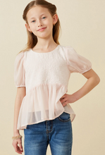 Load image into Gallery viewer, Floral Contrast Chiffon Peplum Top - Youth
