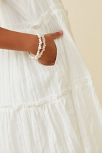 Load image into Gallery viewer, Textured Tiered Ruffle Dress White - Youth
