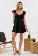 Load image into Gallery viewer, Ruched Bust Ruffle Mini Dress - Black
