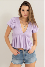 Load image into Gallery viewer, Peplum Top Cut Out Back - Lavender
