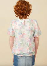 Load image into Gallery viewer, Sequin Floral Bubble Sleeve Top
