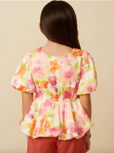 Load image into Gallery viewer, Satin Floral Bubble Hem Peplum Top - Youth

