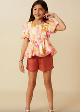 Load image into Gallery viewer, Satin Floral Bubble Hem Peplum Top - Youth
