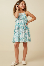 Load image into Gallery viewer, Satin Ruffle Botanical Dress Teal -Youth
