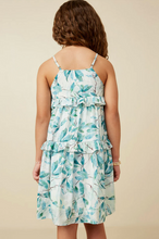 Load image into Gallery viewer, Satin Ruffle Botanical Dress Teal -Youth
