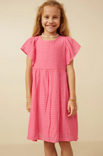 Load image into Gallery viewer, Puff Sleeve Textured Dress Youth - Pink

