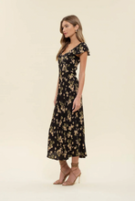 Load image into Gallery viewer, +Black Floral Side Slit Midi Dress
