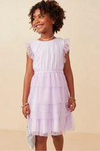 Load image into Gallery viewer, +Mesh Ruffle Tiered Dress Lavender - Youth
