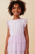 Load image into Gallery viewer, +Mesh Ruffle Tiered Dress Lavender - Youth
