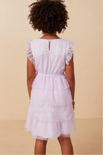 Load image into Gallery viewer, +Mesh Ruffle Tiered Dress Lavender - Youth
