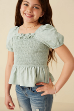 Load image into Gallery viewer, +Ruffled Smocked Chest Babydoll Top Sage - Youth
