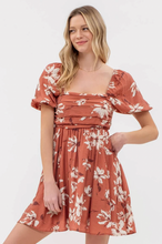 Load image into Gallery viewer, +Pleated Top Puff Sleeve Mini Dress - Terracotta
