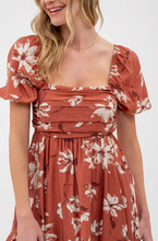 Load image into Gallery viewer, +Pleated Top Puff Sleeve Mini Dress - Terracotta
