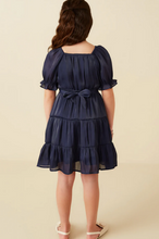 Load image into Gallery viewer, +Shimmer Sheer Sleeve Tie Waist Dress - Blue
