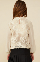 Load image into Gallery viewer, +Floral Embroidered Textured Puff Sleeve - Oatmeal
