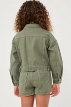 Load image into Gallery viewer, +Washed Cargo Pocket Denim Jacket Oilve - Youth
