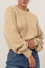 Load image into Gallery viewer, +Cable Knit Balloon Sleeve Sweater - Taupe
