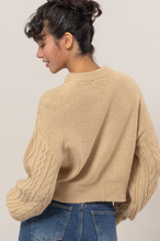 Load image into Gallery viewer, +Cable Knit Balloon Sleeve Sweater - Taupe
