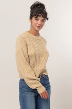 Load image into Gallery viewer, +Cable Knit Balloon Sleeve Sweater - Taupe
