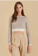 Load image into Gallery viewer, Boat Neck Pattern Knit Sweater - Taupe/Cream
