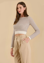 Load image into Gallery viewer, Boat Neck Pattern Knit Sweater - Taupe/Cream
