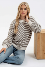 Load image into Gallery viewer, Checkered Mix Pattern Sweater - Olive/ Taupe
