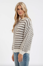 Load image into Gallery viewer, Checkered Mix Pattern Sweater - Olive/ Taupe
