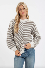 Load image into Gallery viewer, Checkered Mix Pattern Sweater - Olive/ Taupe
