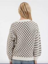 Load image into Gallery viewer, Checkered Mix Pattern Sweater - Olive/ Taupe
