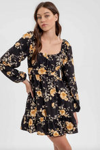 Load image into Gallery viewer, +Long Sleeve Tie Back Mini Dress - Black Floral
