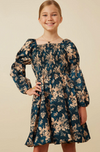 Load image into Gallery viewer, Floral Peasant Sleeve Square Neck Dress - Teal
