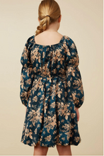 Load image into Gallery viewer, Floral Peasant Sleeve Square Neck Dress - Teal
