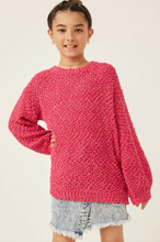 Load image into Gallery viewer, Oversized Popcorn Pullover Sweater Hot Pink - Youth
