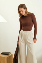 Load image into Gallery viewer, Fitted Round Neck Long Sleeve - Coffee Bean
