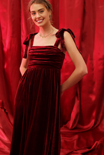 Load image into Gallery viewer, Velvet Tie Strap Pleated Midi/Maxi Dress - Burgundy
