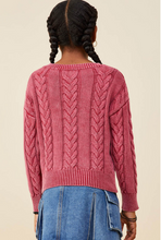 Load image into Gallery viewer, Cable Knit Washed Pullover Burgundy - Youth
