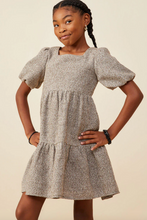 Load image into Gallery viewer, Textured Knit Bubble Sleeve Dress Mocha - Youth
