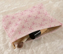 Load image into Gallery viewer, Corduroy Bow Makeup Bag - Pink
