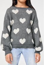 Load image into Gallery viewer, Knitted Heart Pullover Charcoal - Youth
