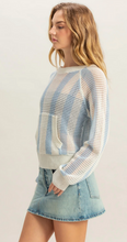 Load image into Gallery viewer, Striped Open Knit Pocket Detail Long Sleeve - Light Blue/White
