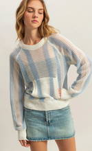 Load image into Gallery viewer, Striped Open Knit Pocket Detail Long Sleeve - Light Blue/White
