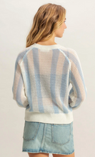 Load image into Gallery viewer, Striped Open Knit Pocket Detail Long Sleeve - Light Blue/White
