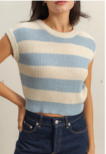 Load image into Gallery viewer, Ribbed Knit Striped Short Sleeve - Light Blue / White
