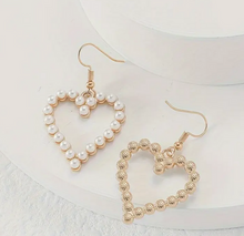 Load image into Gallery viewer, Pearl Heart Dangle Earrings
