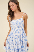 Load image into Gallery viewer, Floral Spaghetti Strap Tie Back Mini Dress - Blue White
