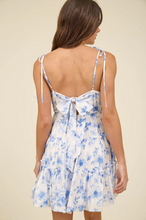 Load image into Gallery viewer, Floral Spaghetti Strap Tie Back Mini Dress - Blue White
