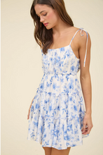 Load image into Gallery viewer, Floral Spaghetti Strap Tie Back Mini Dress - Blue White
