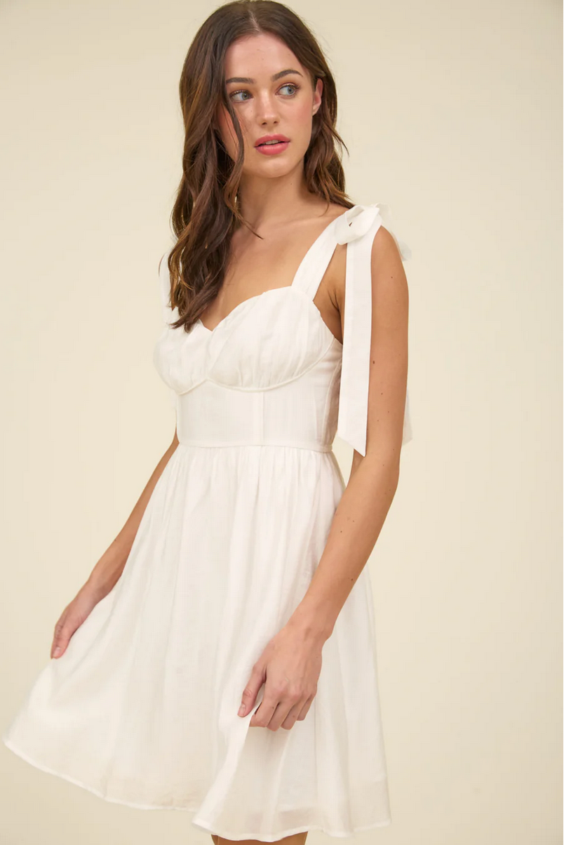 ^Corset Detail Tie Strap Mini Dress - White Large